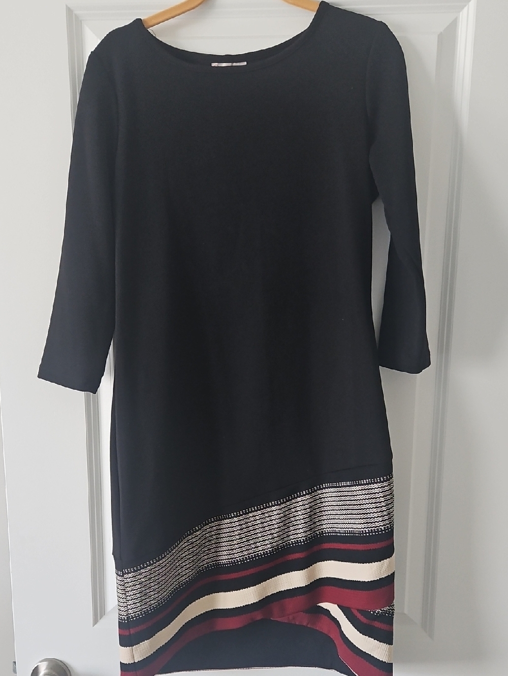 DB Established 1962 Black Long Sleeve Shift Dress with Striped Hem